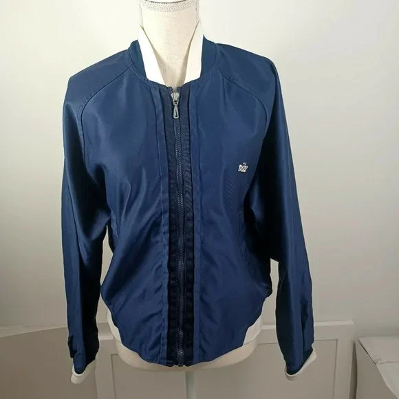 Vintage Nike Nylon Jacket Youth Large 12-14 Blue & White -Zip Up -Logo -90s